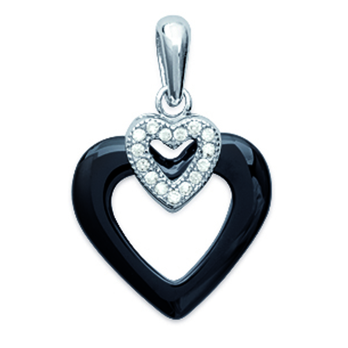 Pendentif Argent \'Love\' noir blanc (céramique) rhodié - 15x14 mm - [L3925]