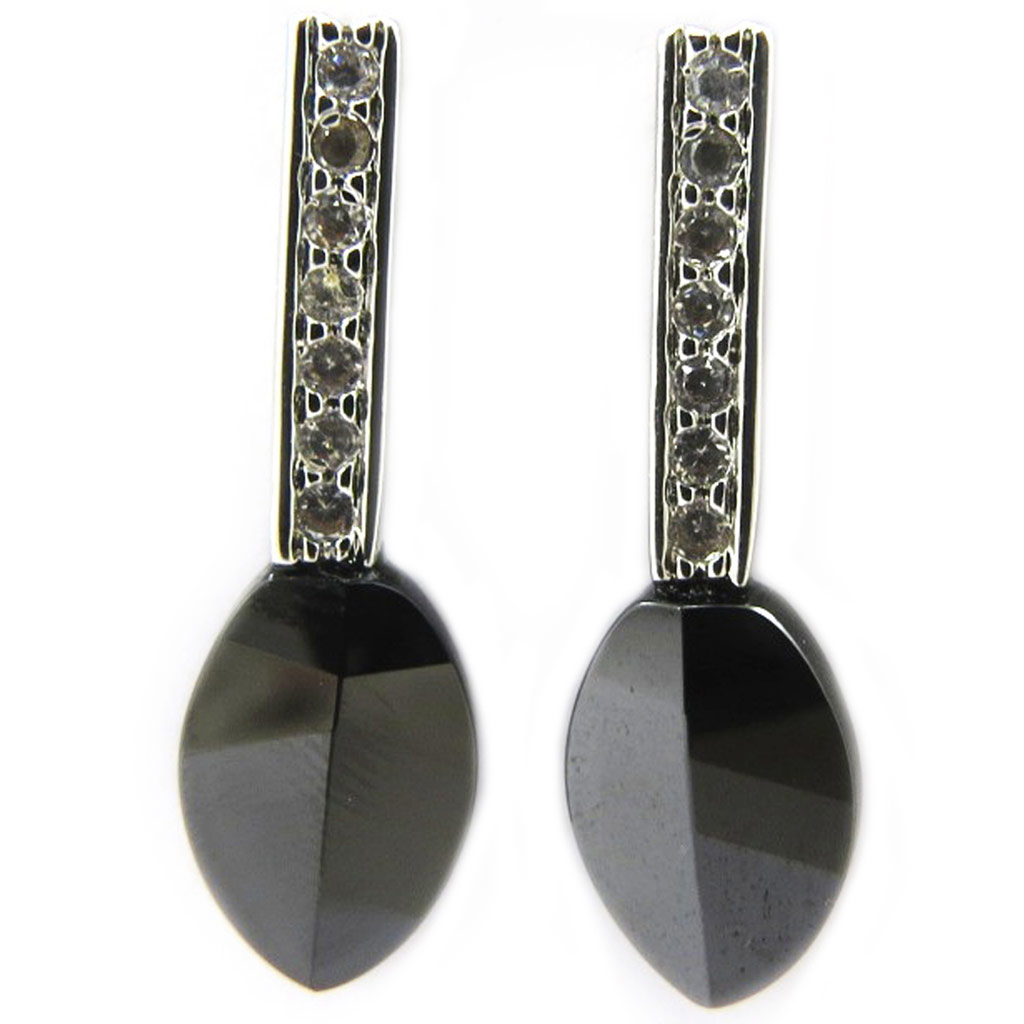 Boucles Argent \'Celestinas\' Noir  - [B0423]