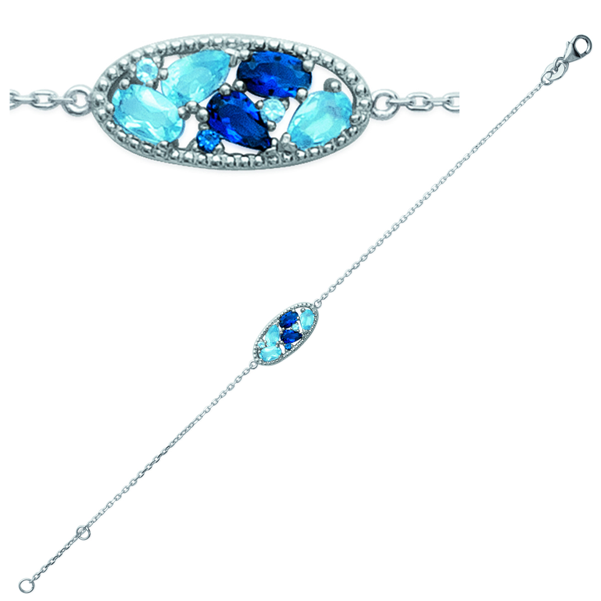 Bracelet Argent \'Sissi\' bleu argenté (rhodié) - 22x9 mm - [M5559]