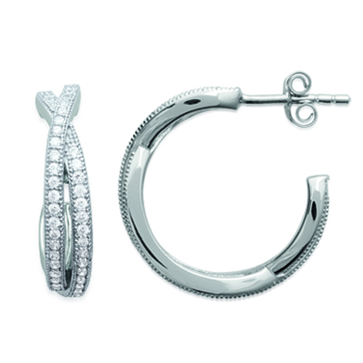 Créoles Argent \'Sissi\' blanc argenté (rhodié) - 18 mm 4 mm - [L3946]