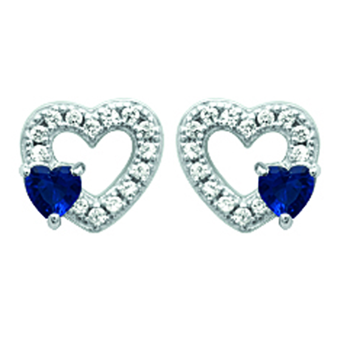 Boucles Argent \'Love\' saphir blanc (rhodié) - 8x8 mm - [M5571]