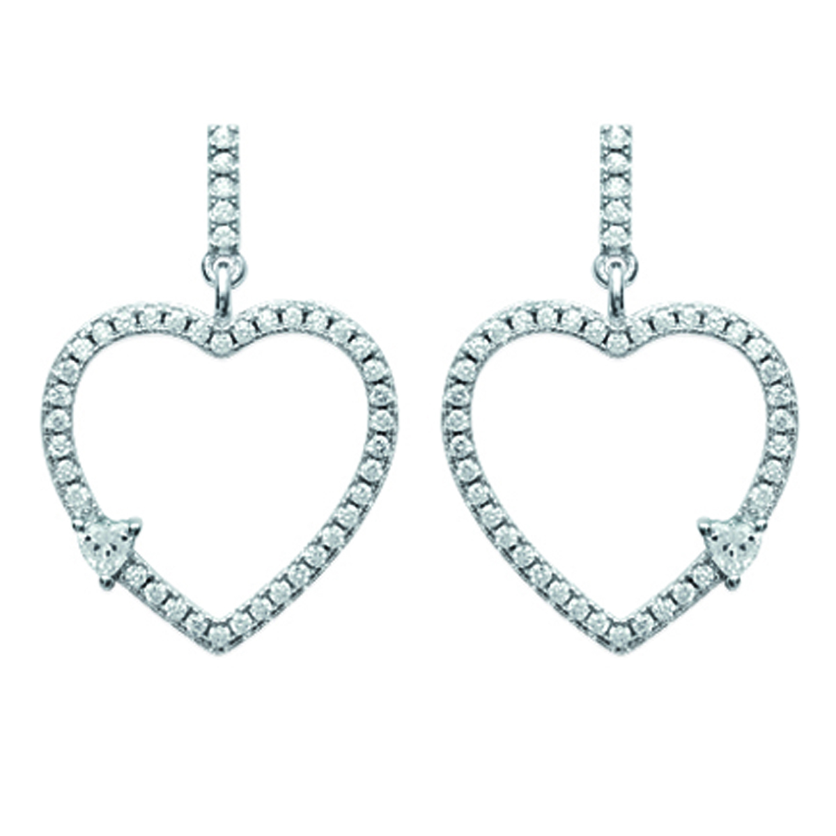 Boucles Argent \'Love\' blanc argenté (rhodié) - 24x16 mm - [M5578]