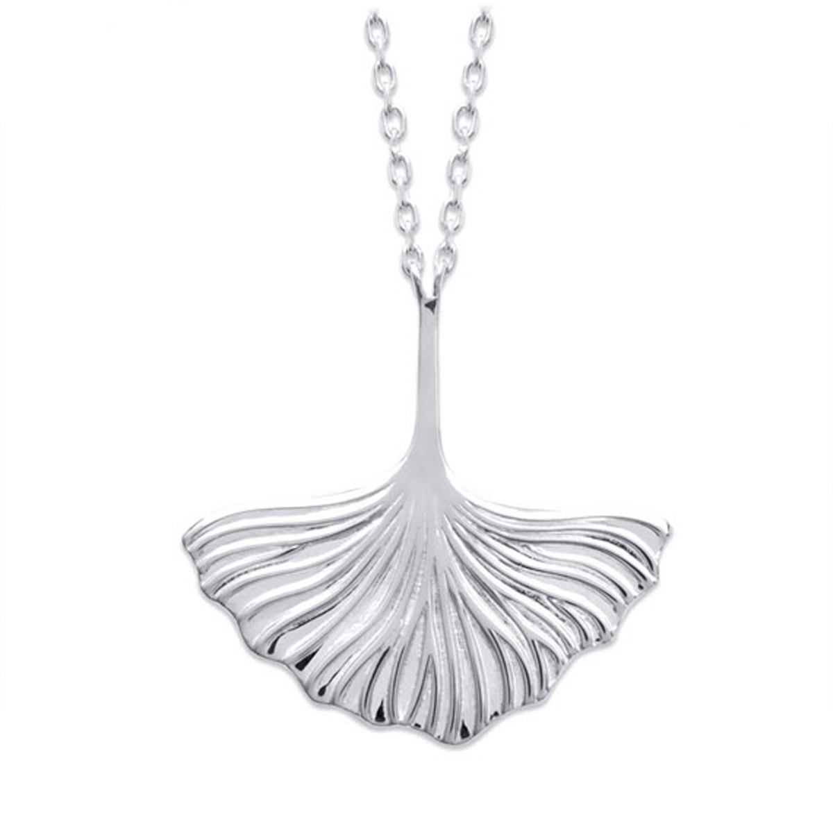 Collier argent \'Ginkgo Biloba\' argenté (rhodié) - 25x25 mm - [Q8403]