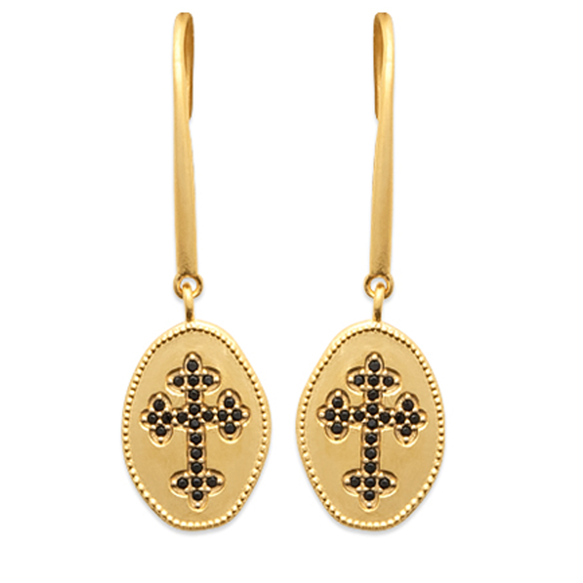 Boucles Plaqué Or \'Croix\' noir doré - 14x10 mm - [Q8413]