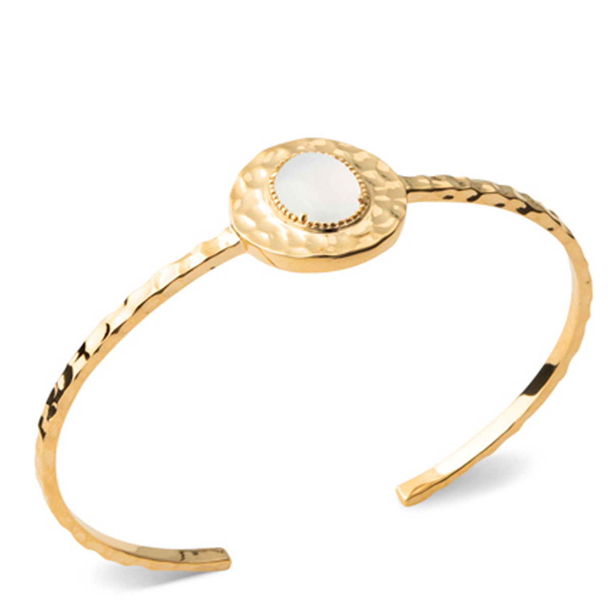 Bracelet Plaqué Or \'Cleopatra\' blanc doré - 58 mm, 18x18 mm - [Q8429]