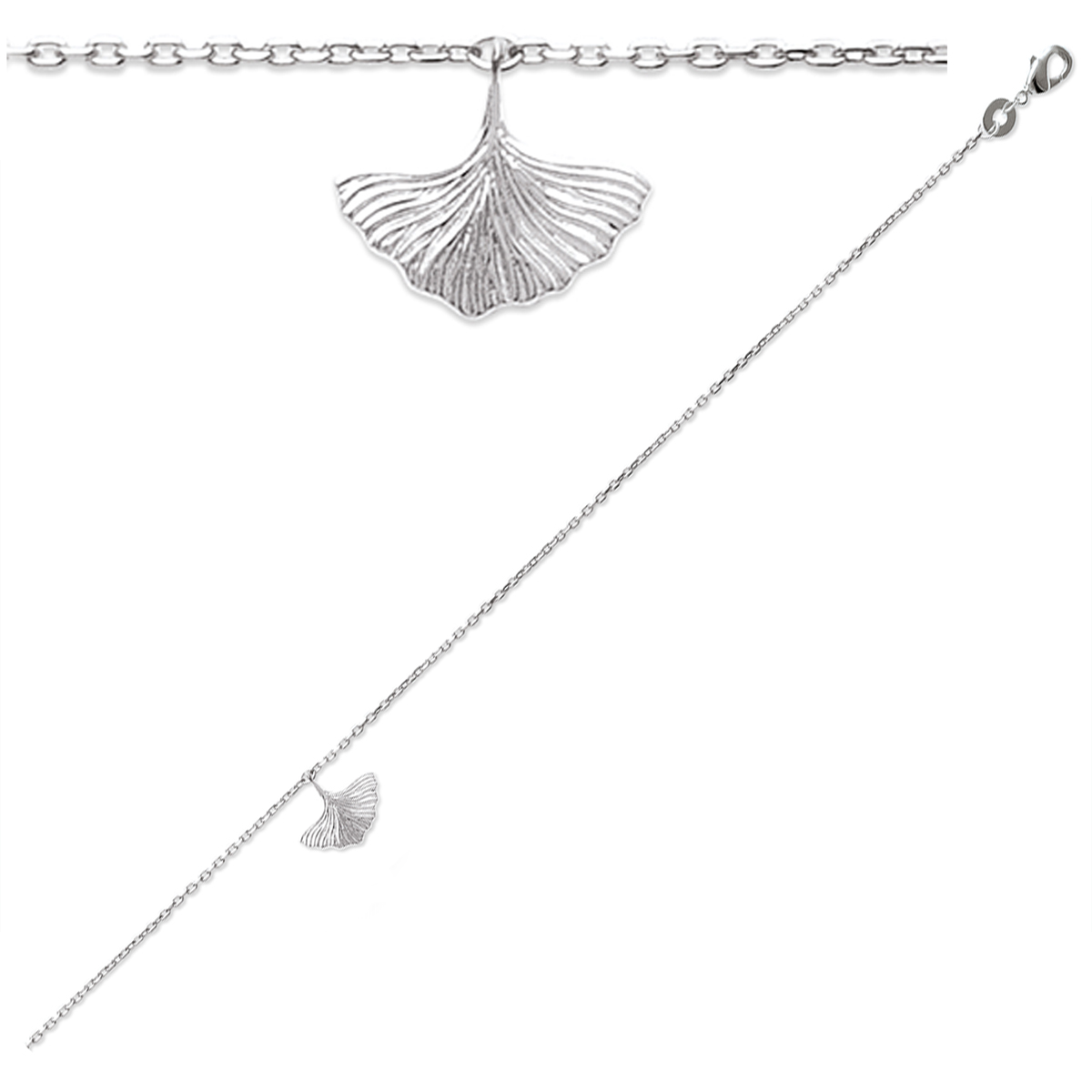Chaîne Cheville Argent \'Ginkgo Biloba\' argenté (rhodié) - 25 cm 13x10 mm - [Q8441]
