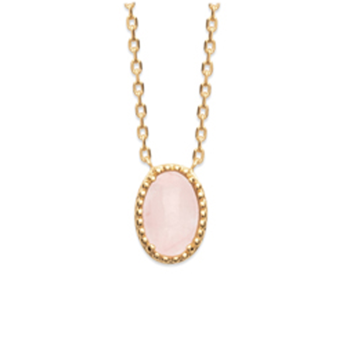 Collier Plaqué Or \'Cléopatra\' quartz rose doré - 10x8 mm - [Q8460]