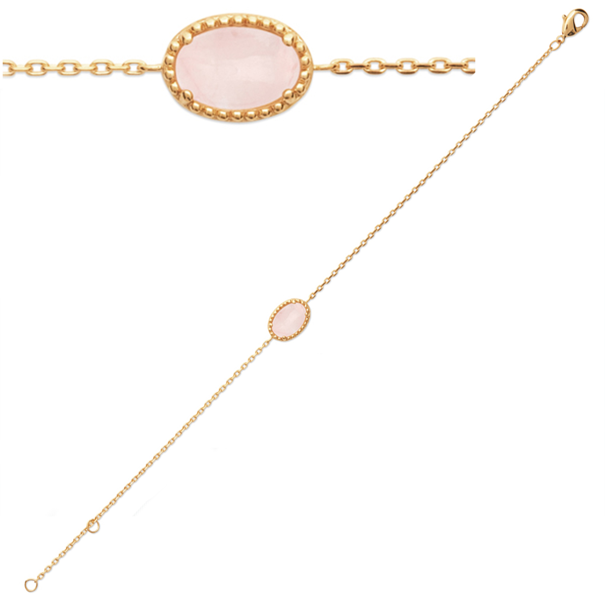 Bracelet Plaqué Or \'Cléopatra\' quartz rose doré - 18 cm 10x7 mm - [Q8465]