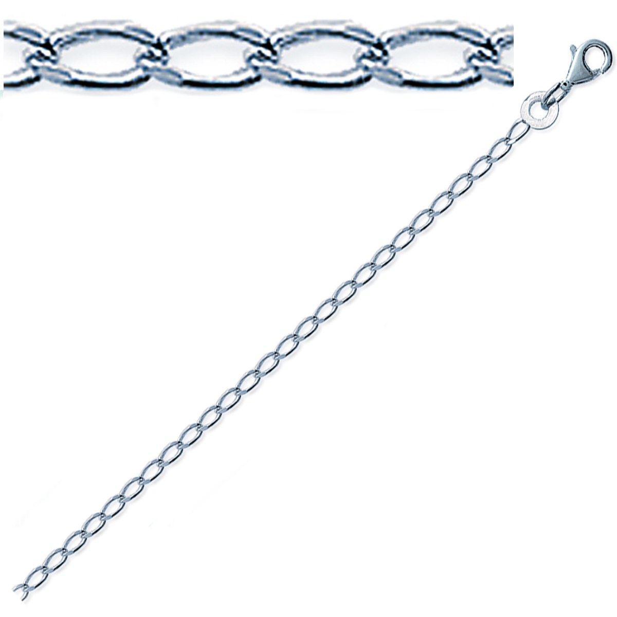 Chaîne Cheville Argent \'Cheval Diamantée\' argenté (rhodié) - 25 cm 15 mm - [Q8578]
