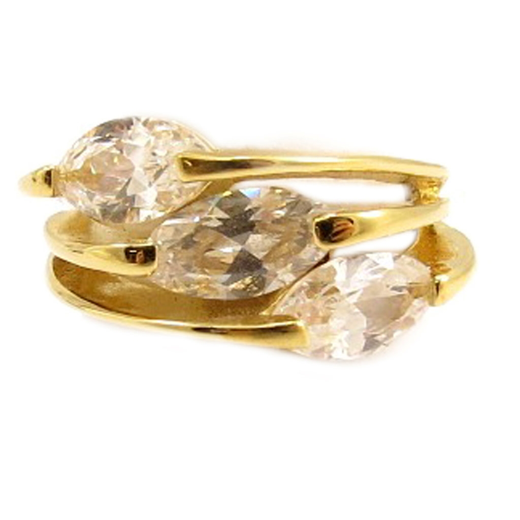 Bague Plaqué Or \'Trilogie\' Blanc  - [B3681]