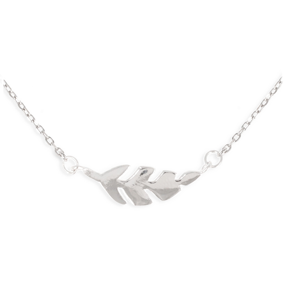 Collier argent \'Boho\' argenté rhodié (plume) - 15x5 mm - [Q2852]