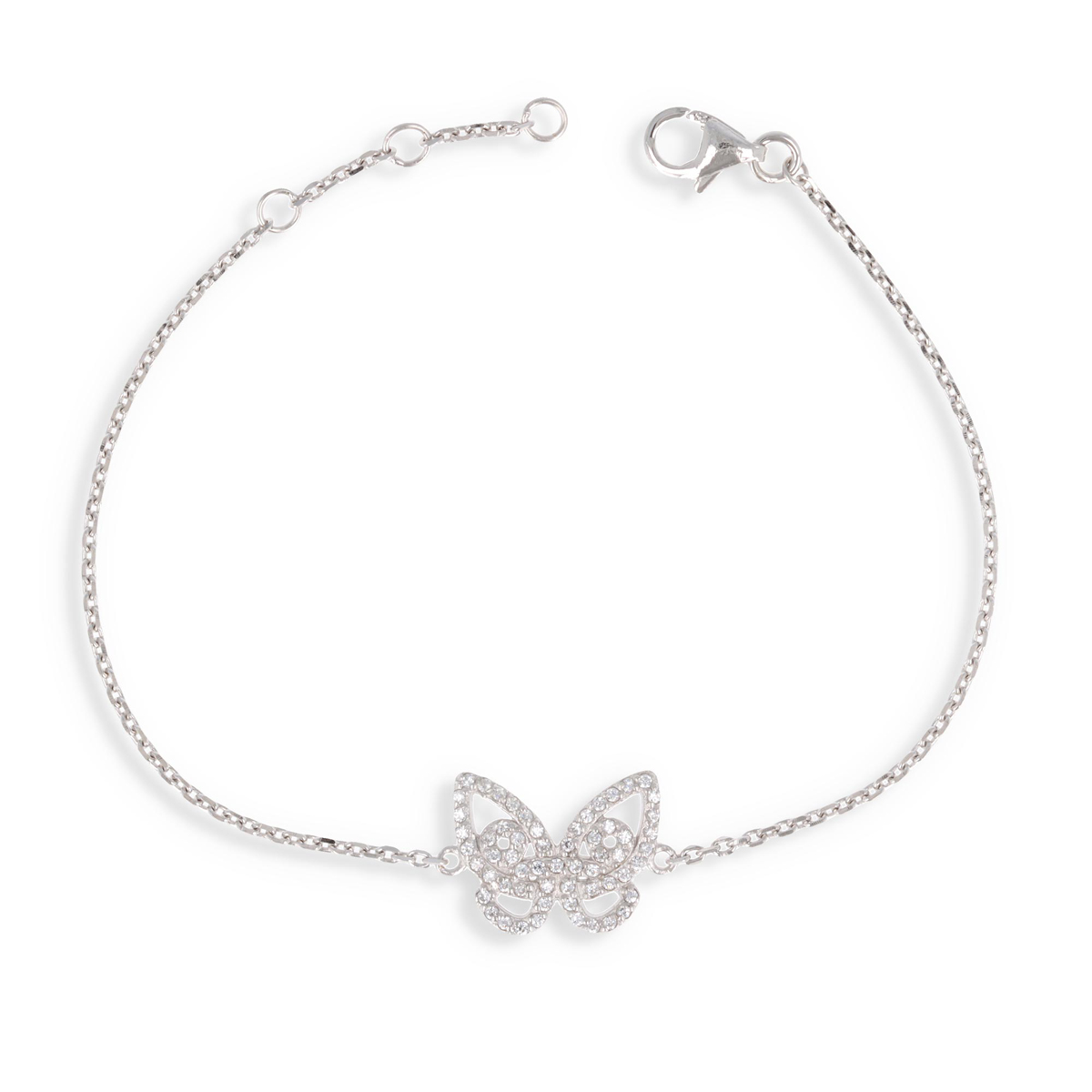 Bracelet Argent \'Papillons\' blanc argenté (rhodié) - 15x11 mm - [Q2875]