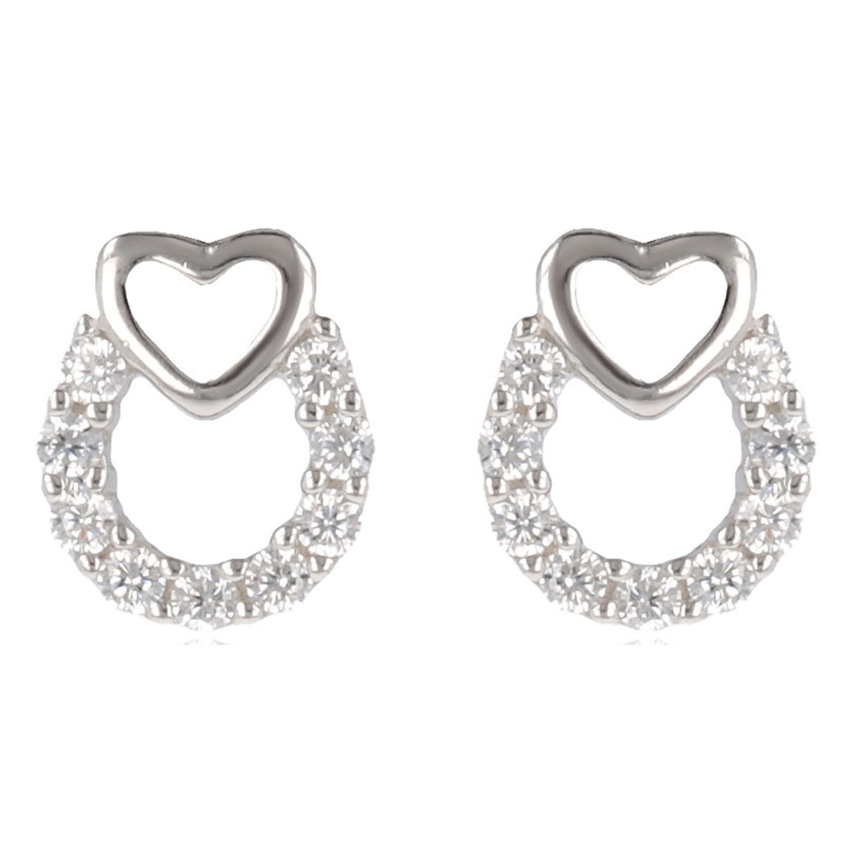Boucles Argent \'Sissi\' blanc argenté (rhodié) - 7x7 mm (love) - [Q2886]