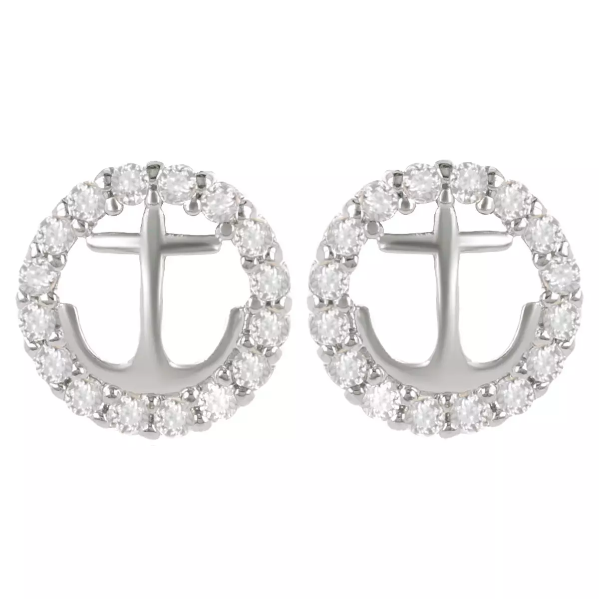 les trésors de lily Boucles argent 'Ancre Marine' blanc argenté (rhodié) 10x10 mm [Q2887]