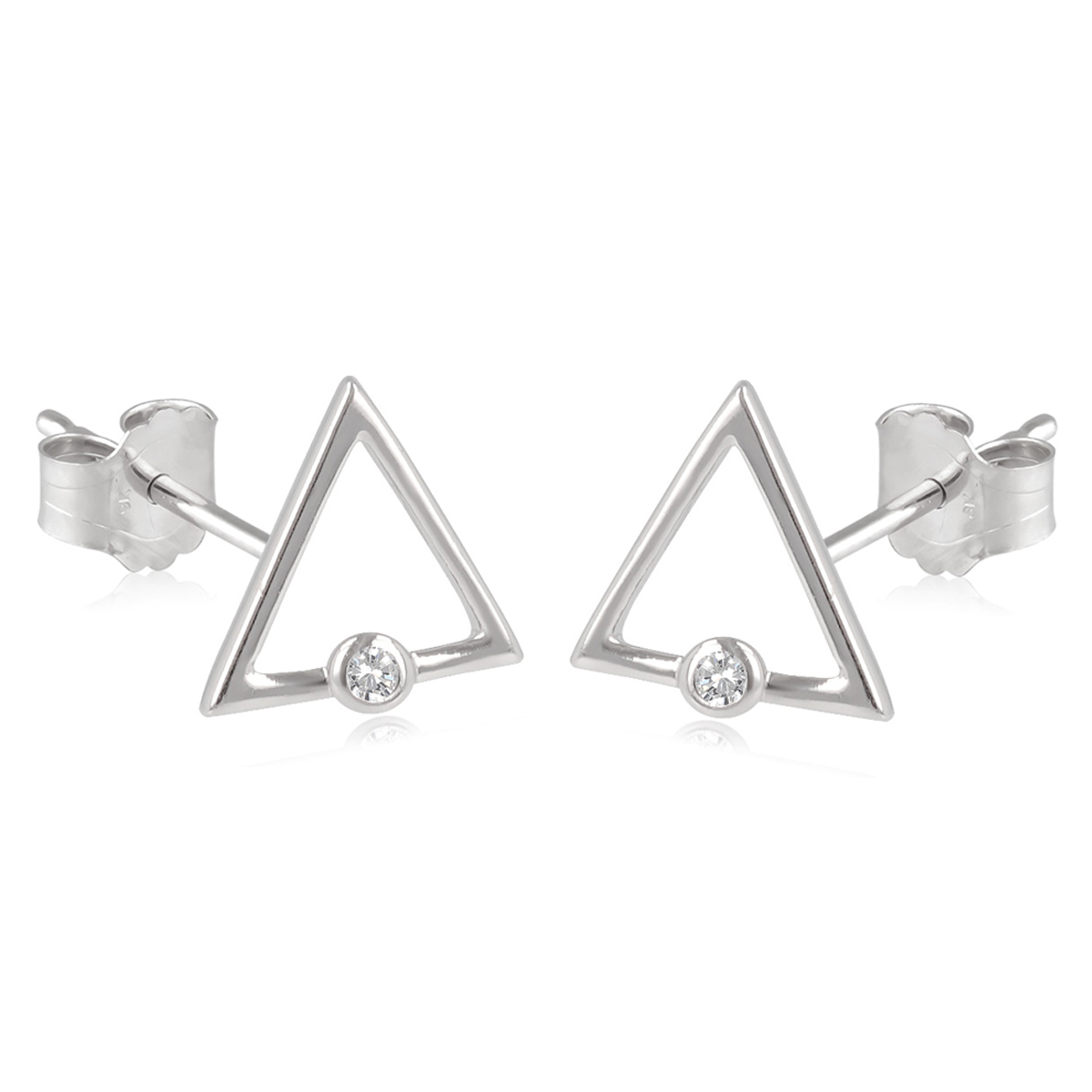 Boucles Argent \'Triangles\' blanc argenté (rhodié) - 7x7 mm  - [Q2996]