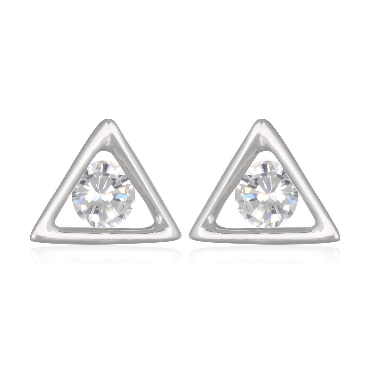 Boucles Argent \'Triangles\' blanc argenté (rhodié) - 6x6 mm  - [Q2997]