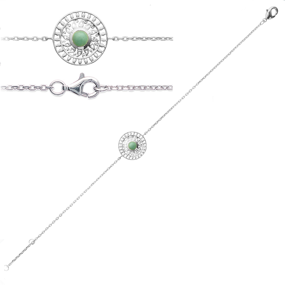 Bracelet Argent \'Cléopatra\' aventurine argenté rhodié - 14 mm - [Q3756]