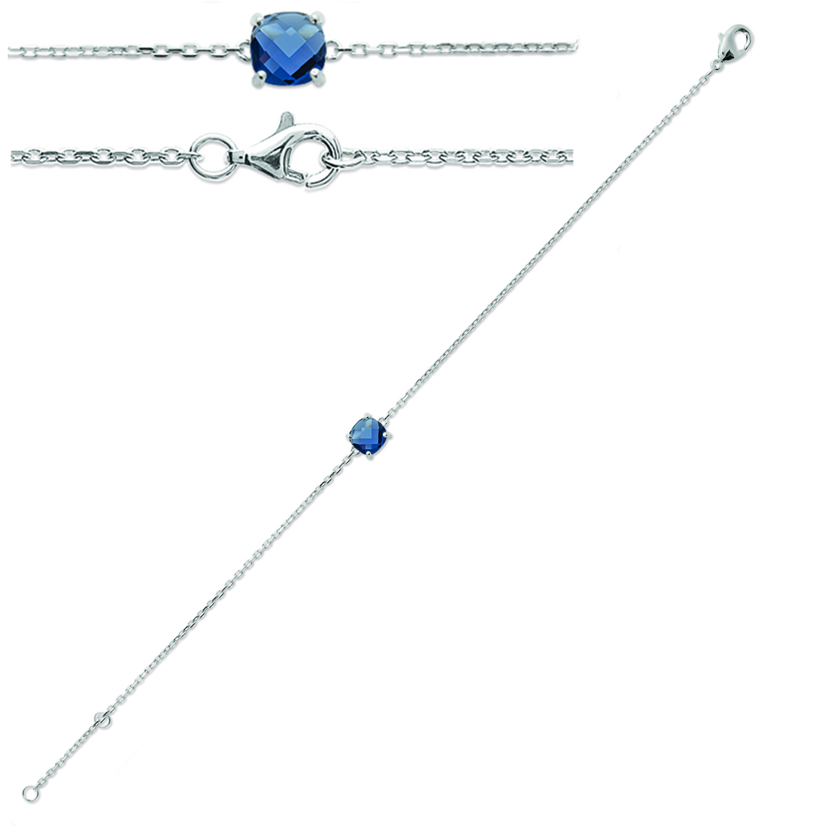 Bracelet Argent \'Sissi\' bleu saphir argenté (rhodié) - 6x6 mm - [Q3757]