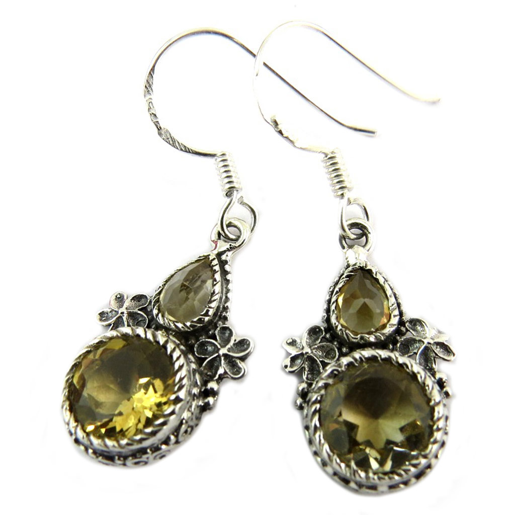 Boucles Argent \'Heaven\' citrine - 19x12 mm - [P7228]