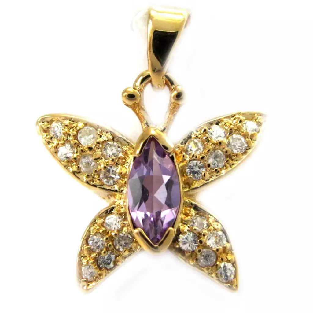 les trésors de lily Pendentif Plaqué Or 'Papillon Sublime' améthyste [G7624]