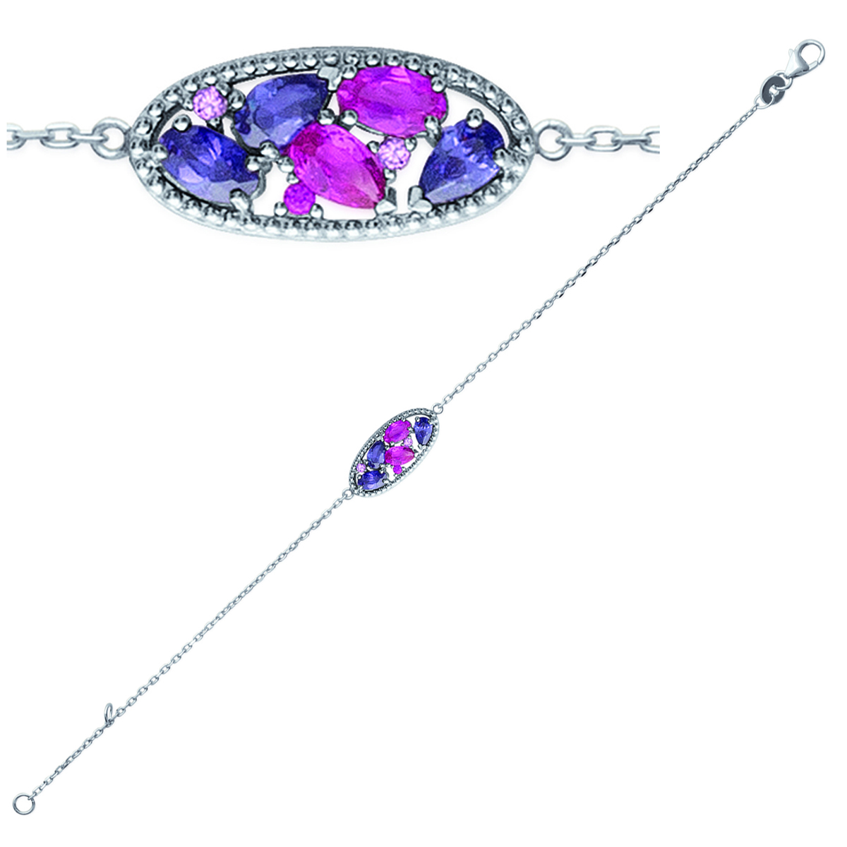 Bracelet Argent \'Sissi\' rose violet argenté (rhodié) - 22x9 mm - [M5587]