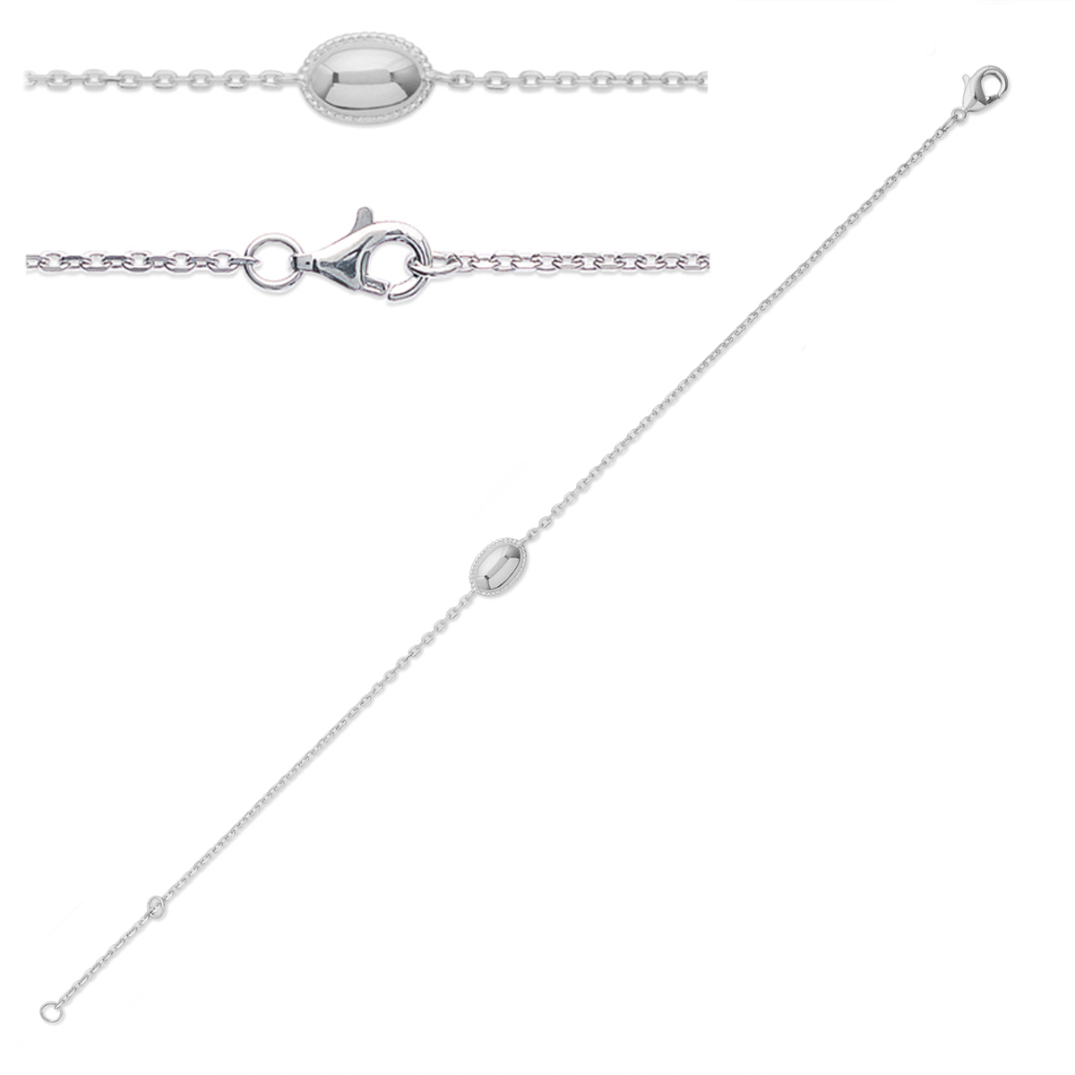 Bracelet Argent \'Antica\' argenté (rhodié) - 9x6 mm - [Q3759]