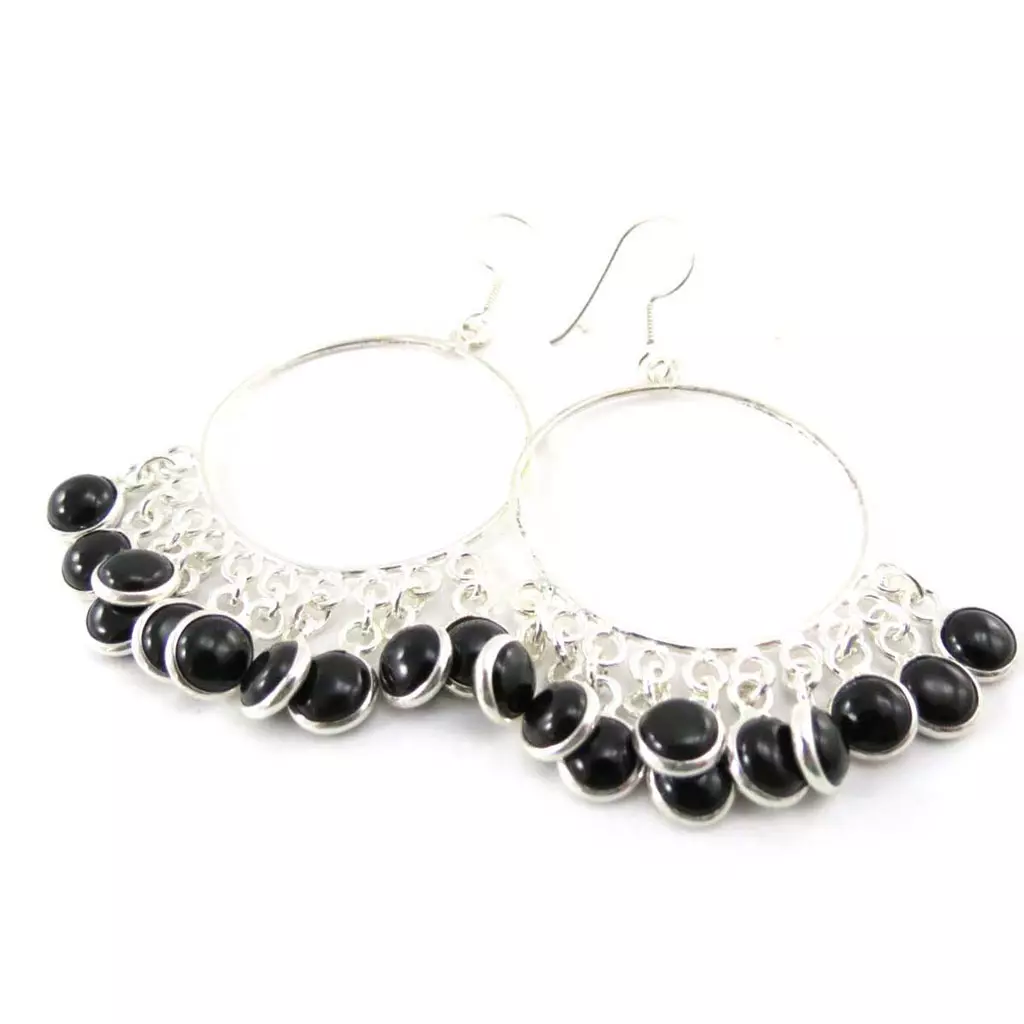 les trésors de lily Boucles Argent 'Charmes' Onyx [F0463]