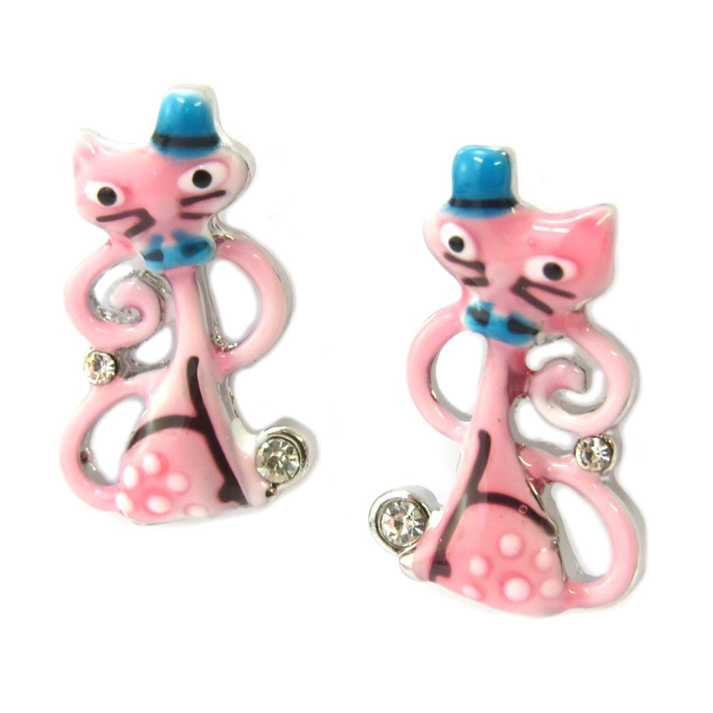 Boucles créateur \'Lilipoupettes\' (chats) rose - 17x11 mm - [P3934]