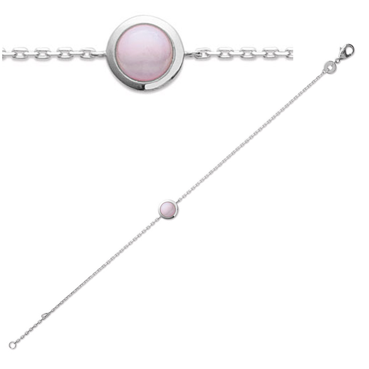 Bracelet argent \'Princesse Opale\' rose opalescent (rhodié) - 7 mm - [P0648]