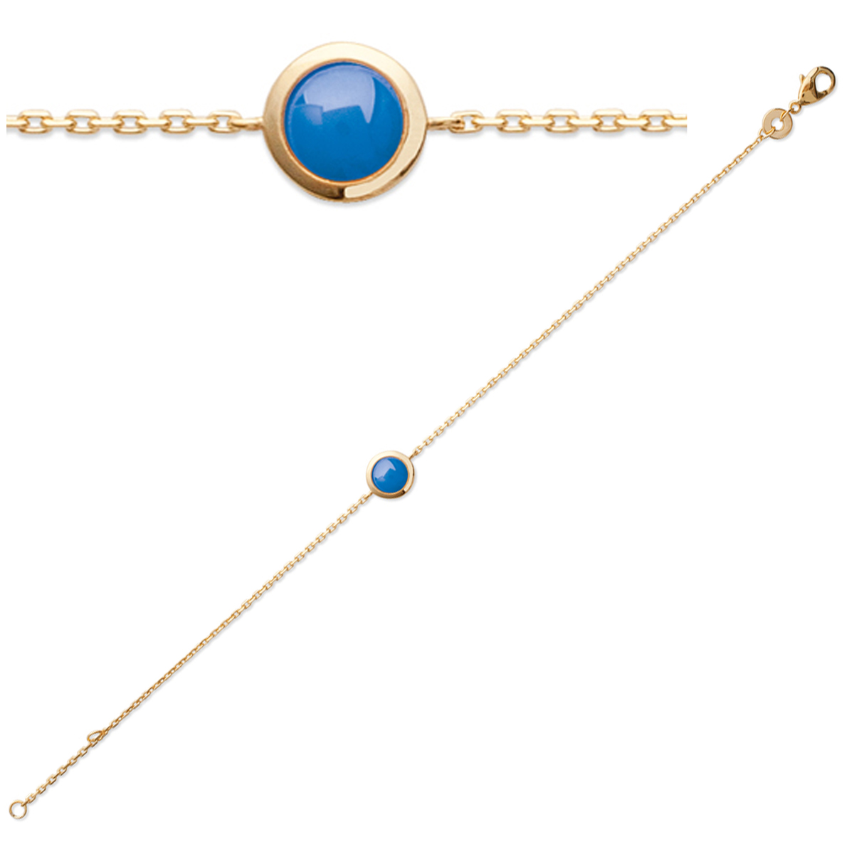Bracelet plaqué or \'Princesse Opale\' bleu doré - 7 mm - [P0650]