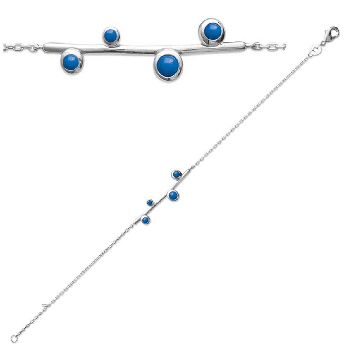 Bracelet argent \'Princesse Opale\' bleu argenté (rhodié) - 30x10 mm - [P0651]