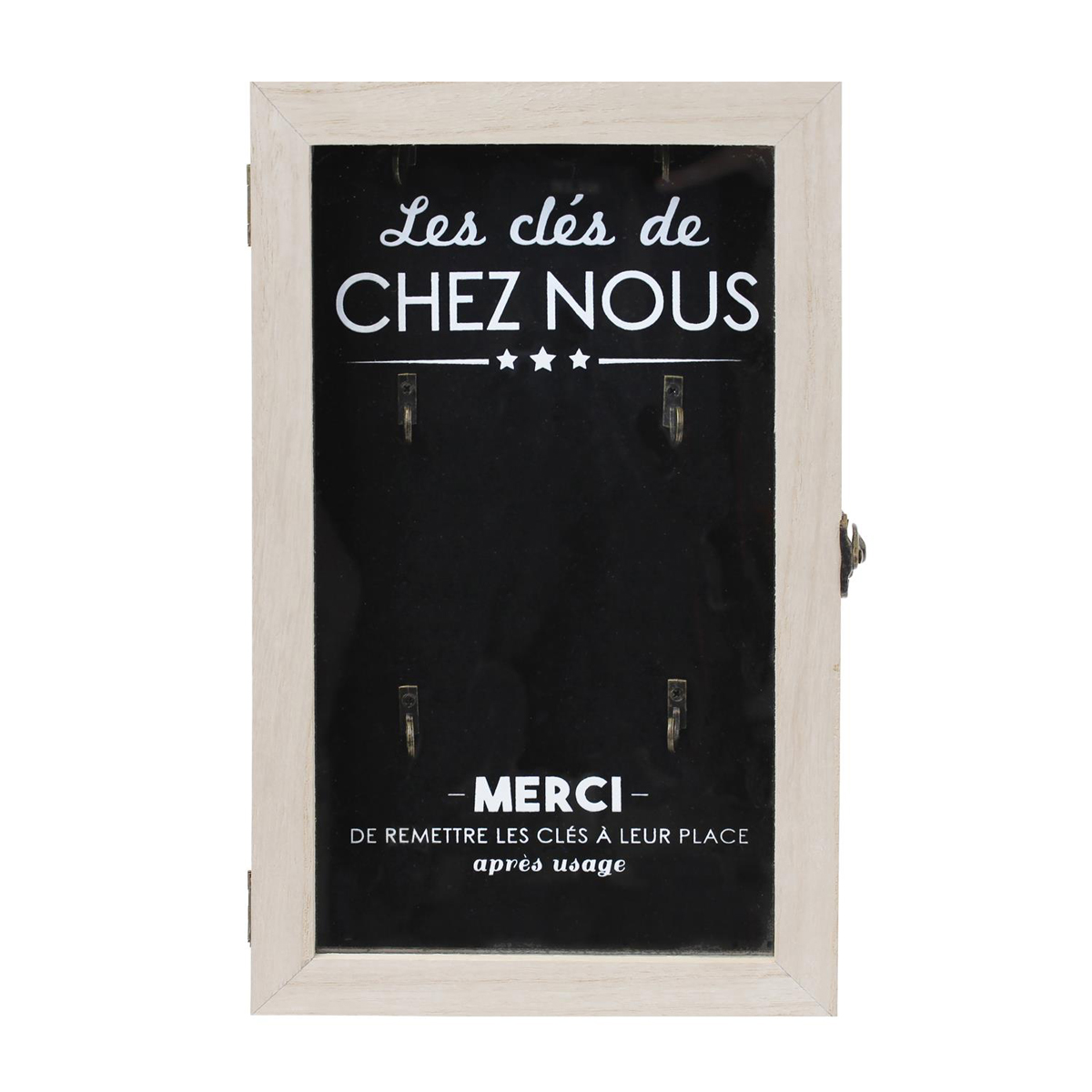 Boite à clés bois \'Message\' noir beige (Les clés de chez nous)(6 crochets) - 30x19x5 cm - [Q0790]