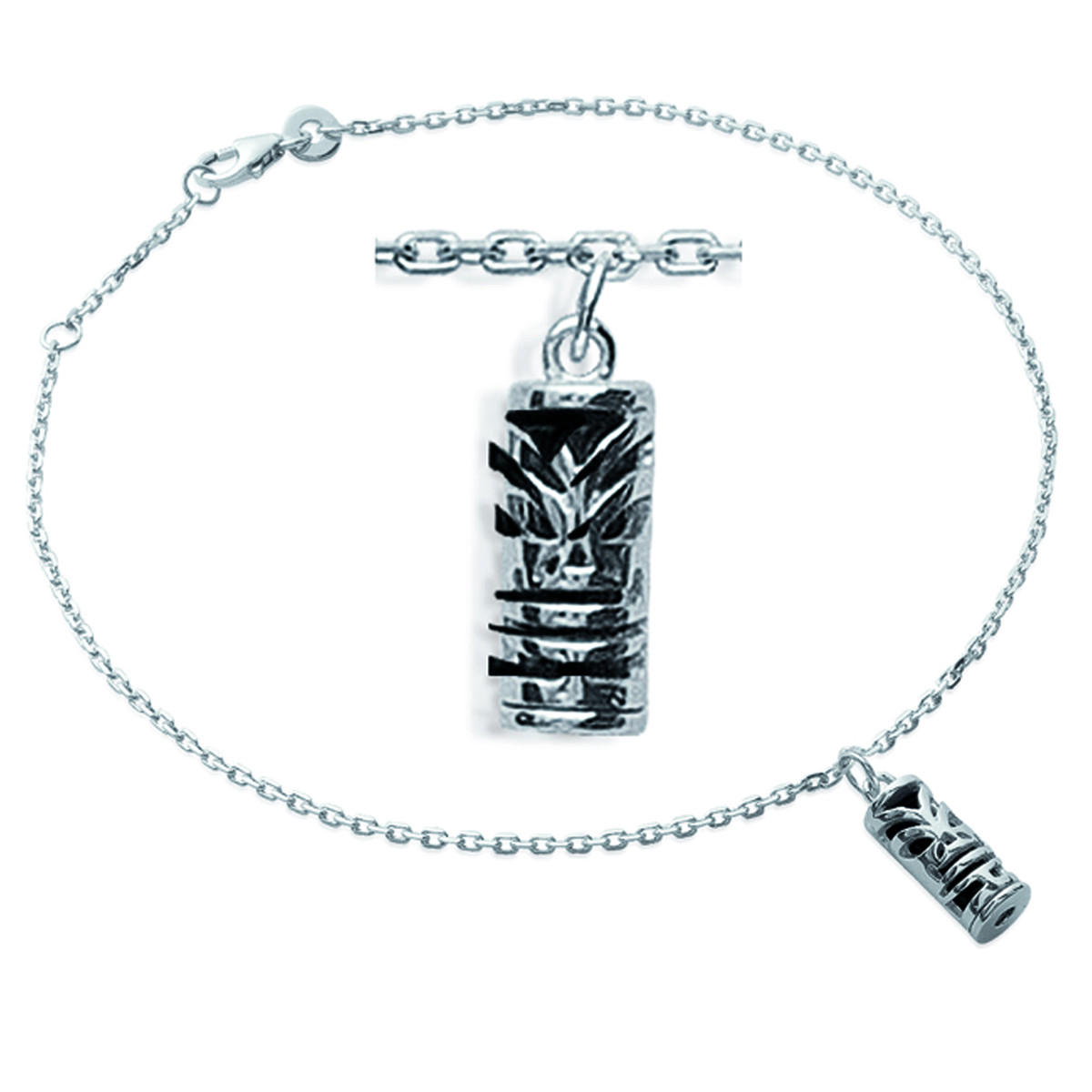 Chaîne Cheville Argent \'Tikki\' noir argenté - 25 cm 10x5 mm - [J3054]