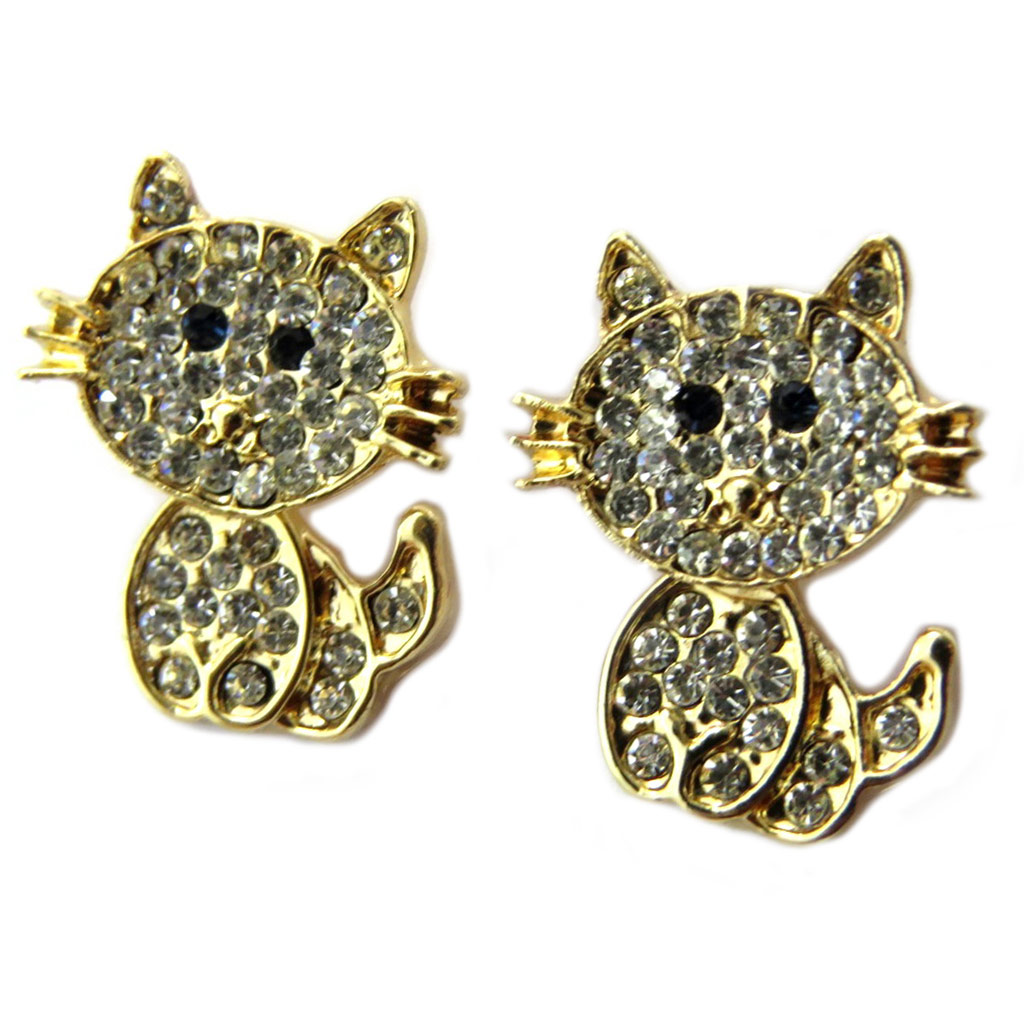 Boucles créateur \'Chats\' blanc doré - 15x12 mm - [P3987]