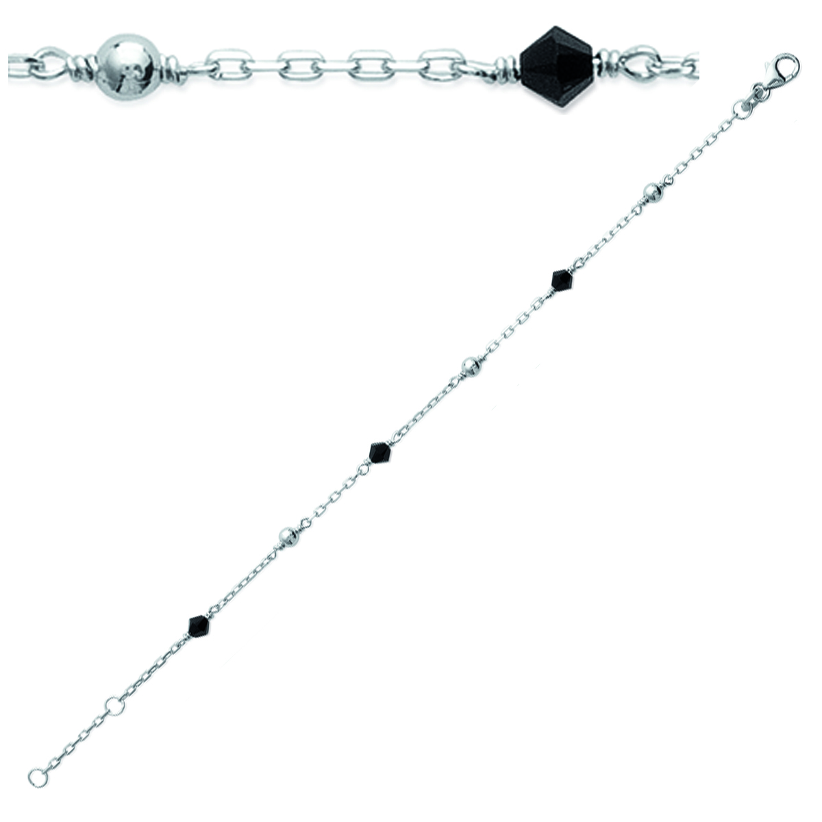Bracelet Argent \'Sissi\' noir argenté (rhodié) - 4 mm - [J3070]