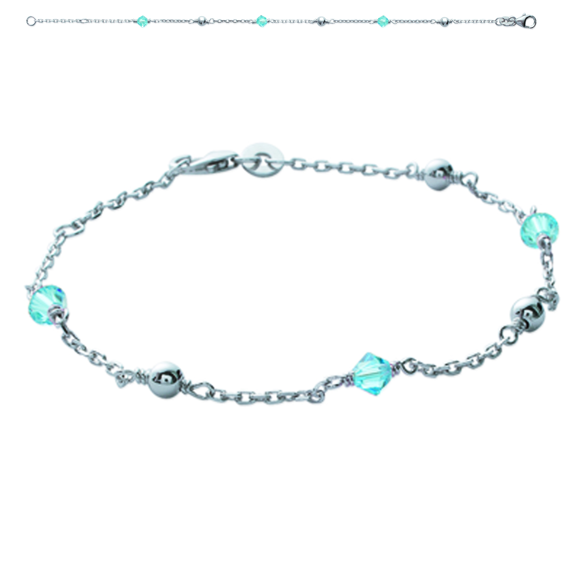 Bracelet Argent \'Clara\' turquoise argenté (rhodié) - 4 mm - [J3074]