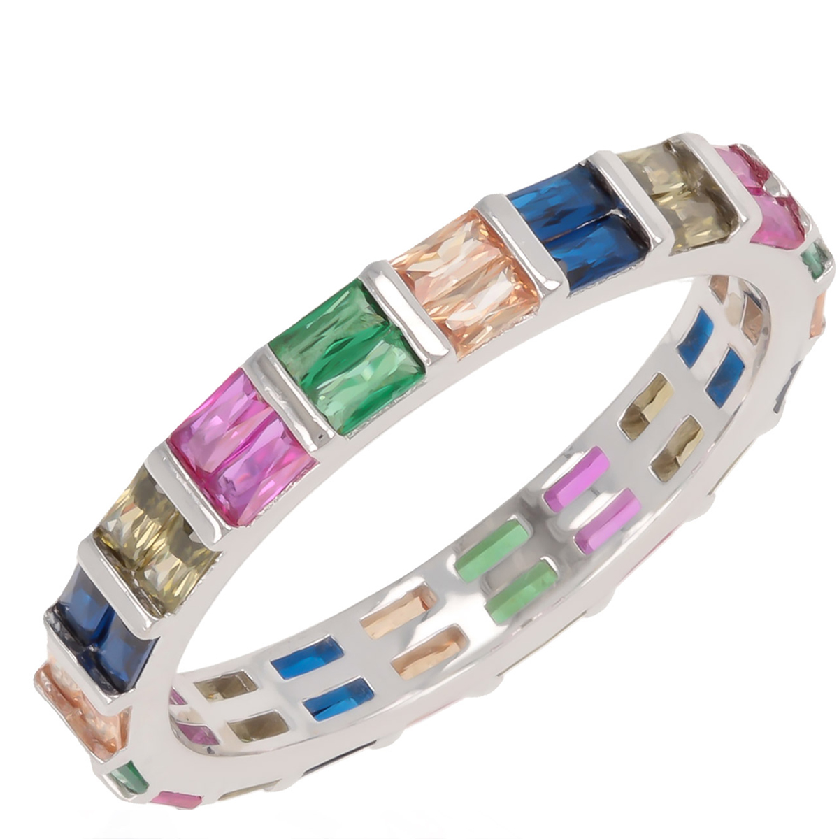 Bague alliance Argent \'Sissi\' multicolore argenté (rhodié) - 3 mm - [Q8866]