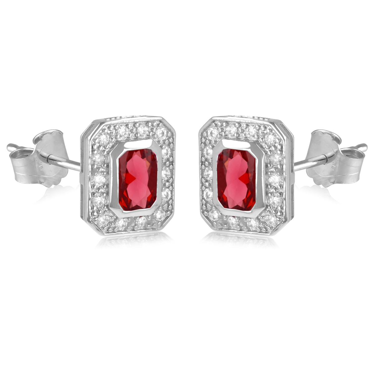 Boucles Argent \'Sissi\' rubis blanc argenté (rhodié) - 10x8 mm - [Q8878]