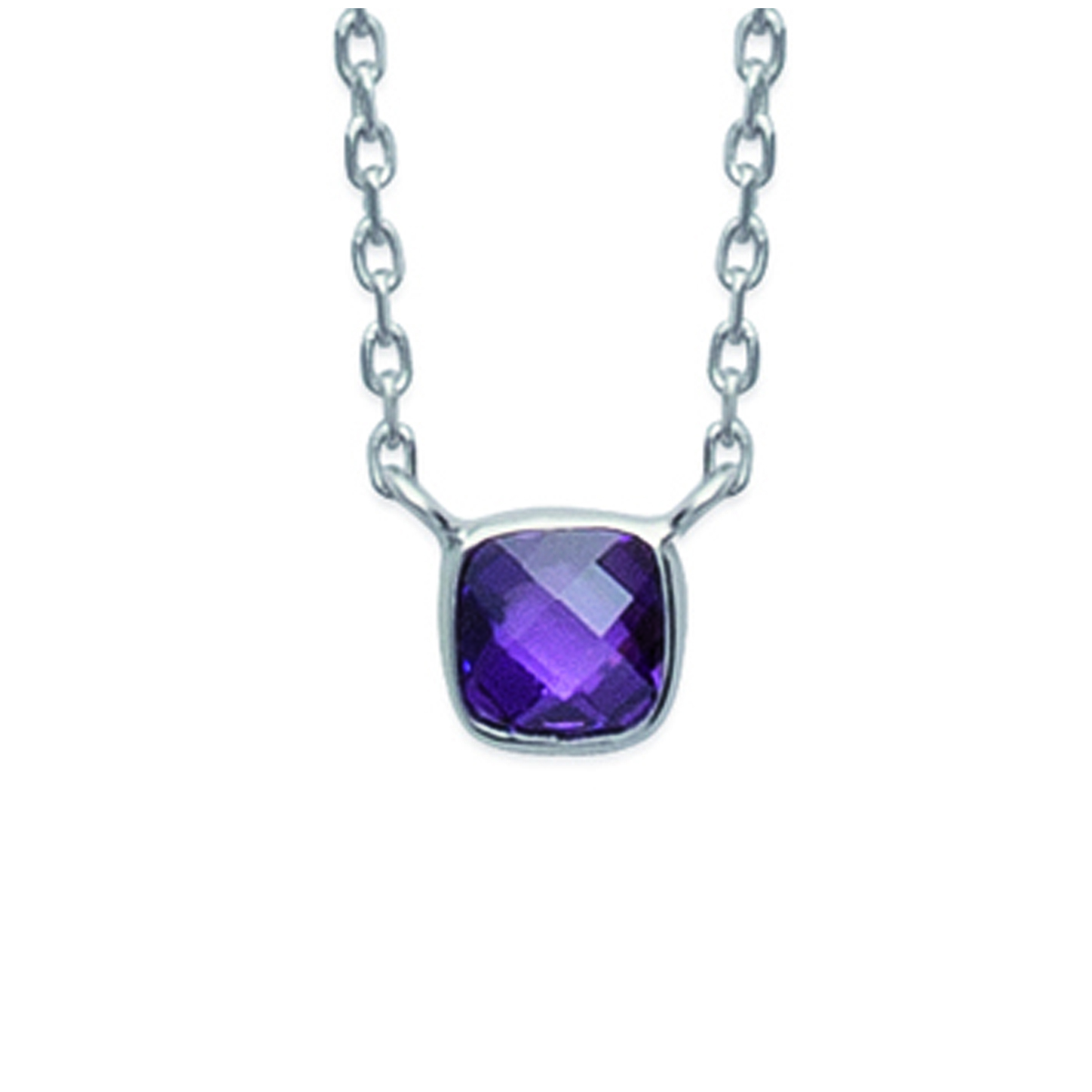 Collier Argent \'Linda\' Améthyste argenté (rhodié) - 6x6 mm - [K5892]