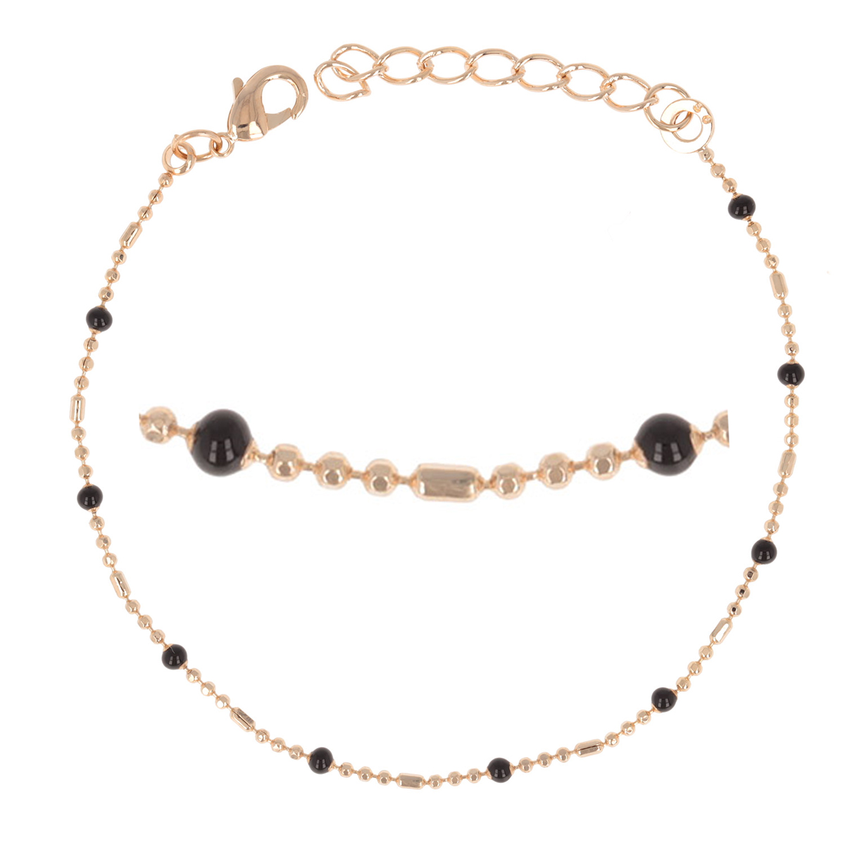 Bracelet Plaqué Or \'Boho\' rouge doré (billes) - 18 cm, 2 mm - [Q8889]