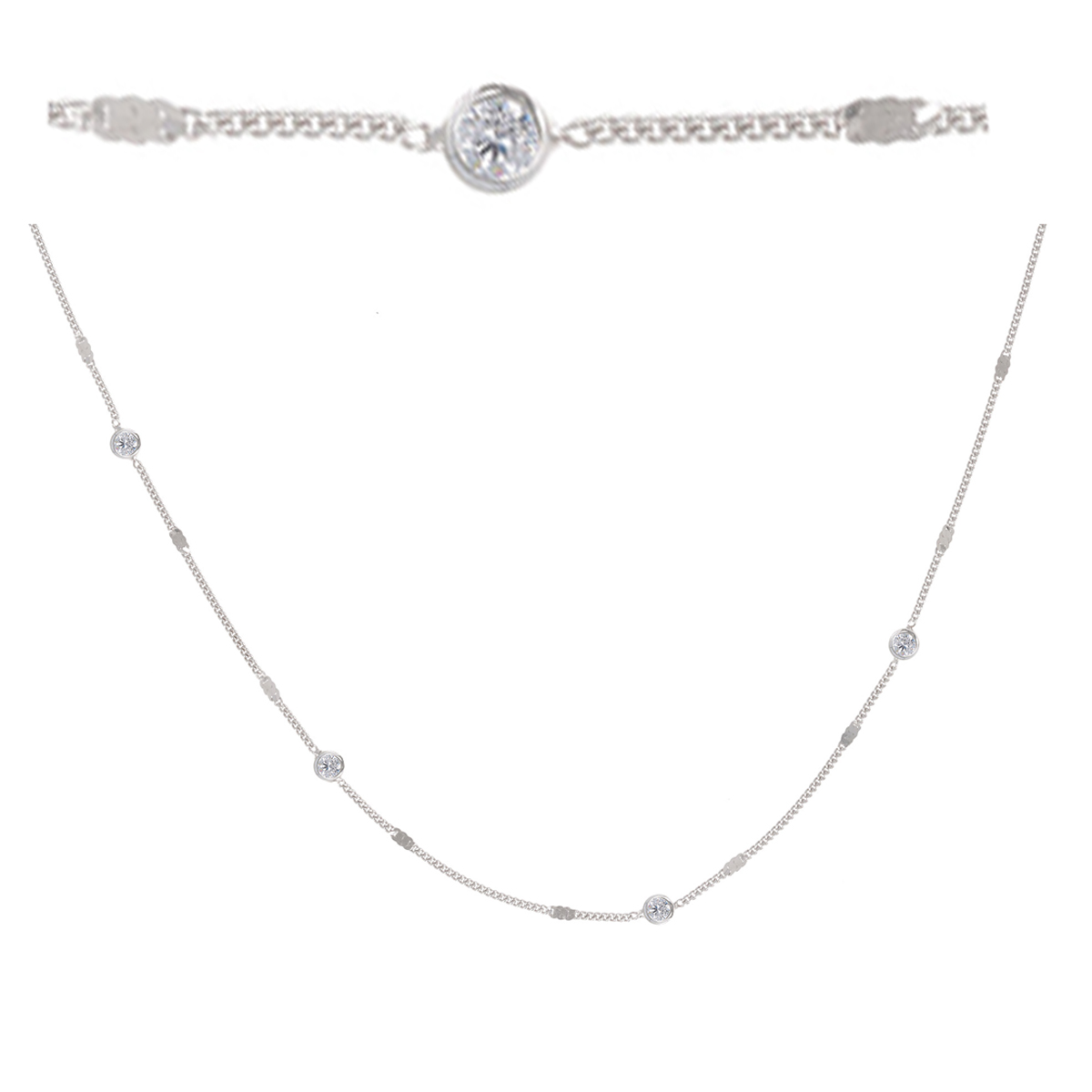 Collier argent \'Boho\' blanc argenté (rhodié) - 45 cm 3 mm - [Q8905]