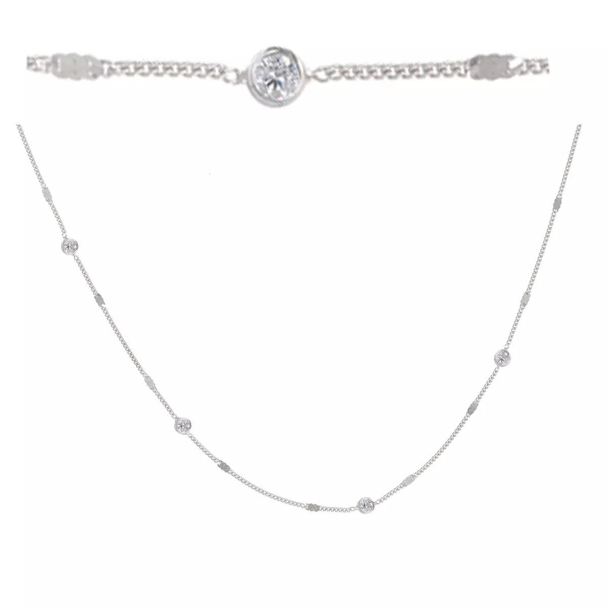 les trésors de lily Collier argent 'Boho' blanc argenté (rhodié) 45 cm 3 mm [Q8905]