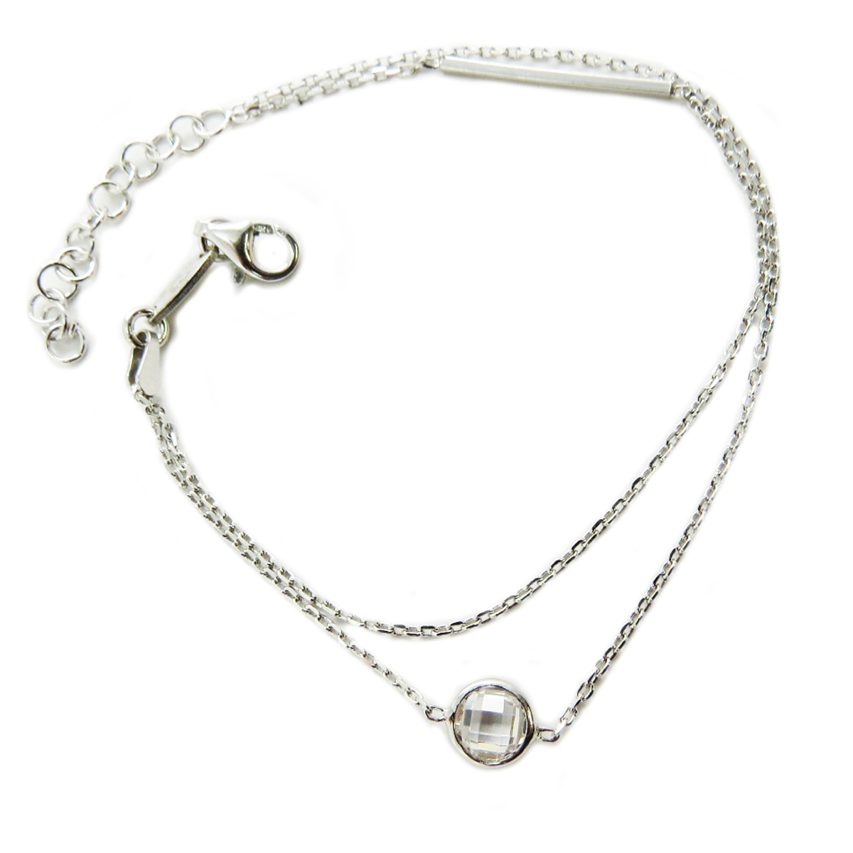 Bracelet double argent \'Boho\' blanc argenté (rhodié) - 6 mm - [Q8906]