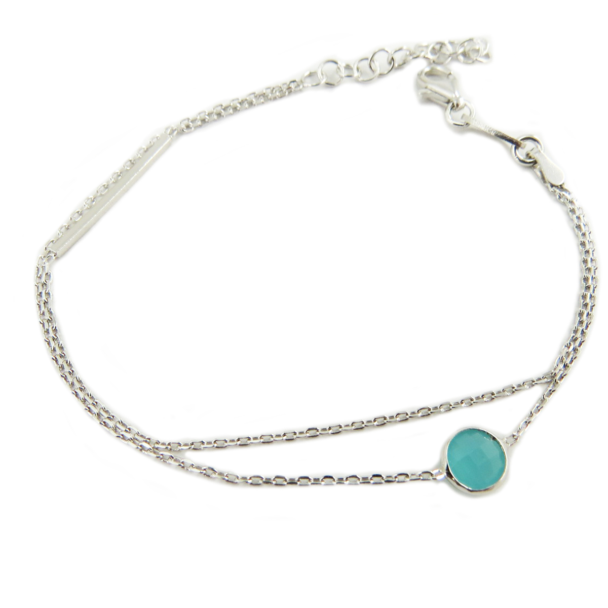 Bracelet double argent \'Boho\' turquoise argenté (rhodié) - 6 mm - [Q8908]