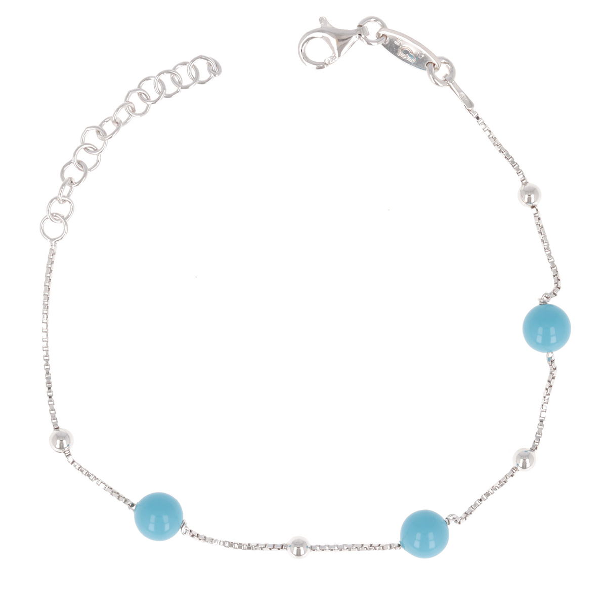 Bracelet argent \'Boho\' turquoise argenté (rhodié) - 6 mm - [Q8909]