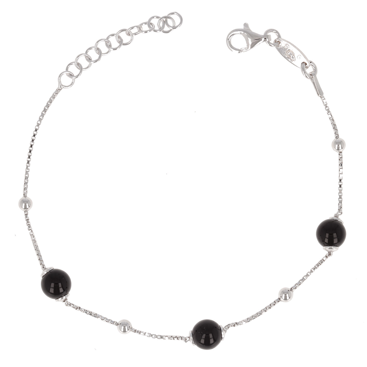 Bracelet argent \'Boho\' noir argenté (rhodié) - 6 mm - [Q8910]