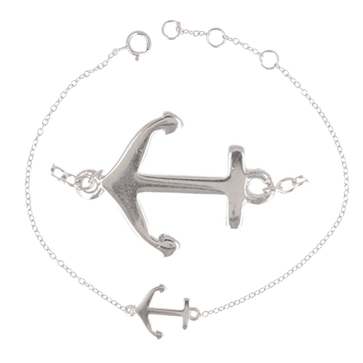 Bracelet Argent \'Ancre Marine\' argenté (rhodié) - 15x10 mm - [Q8915]