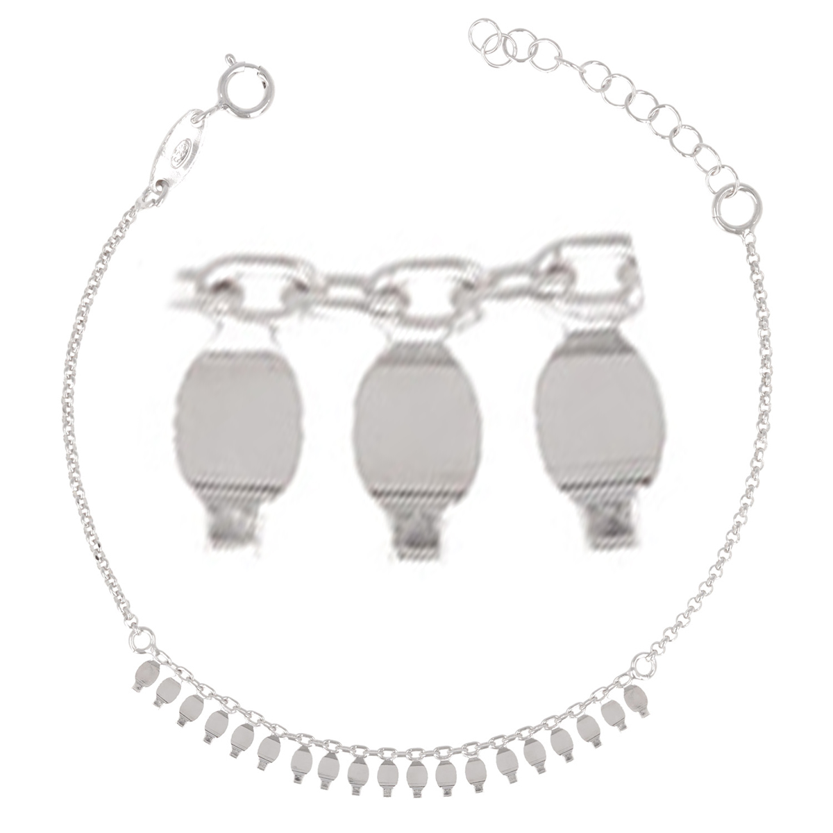 Bracelet argent \'Boho\' argenté (rhodié) - 3x2 mm - [Q8919]