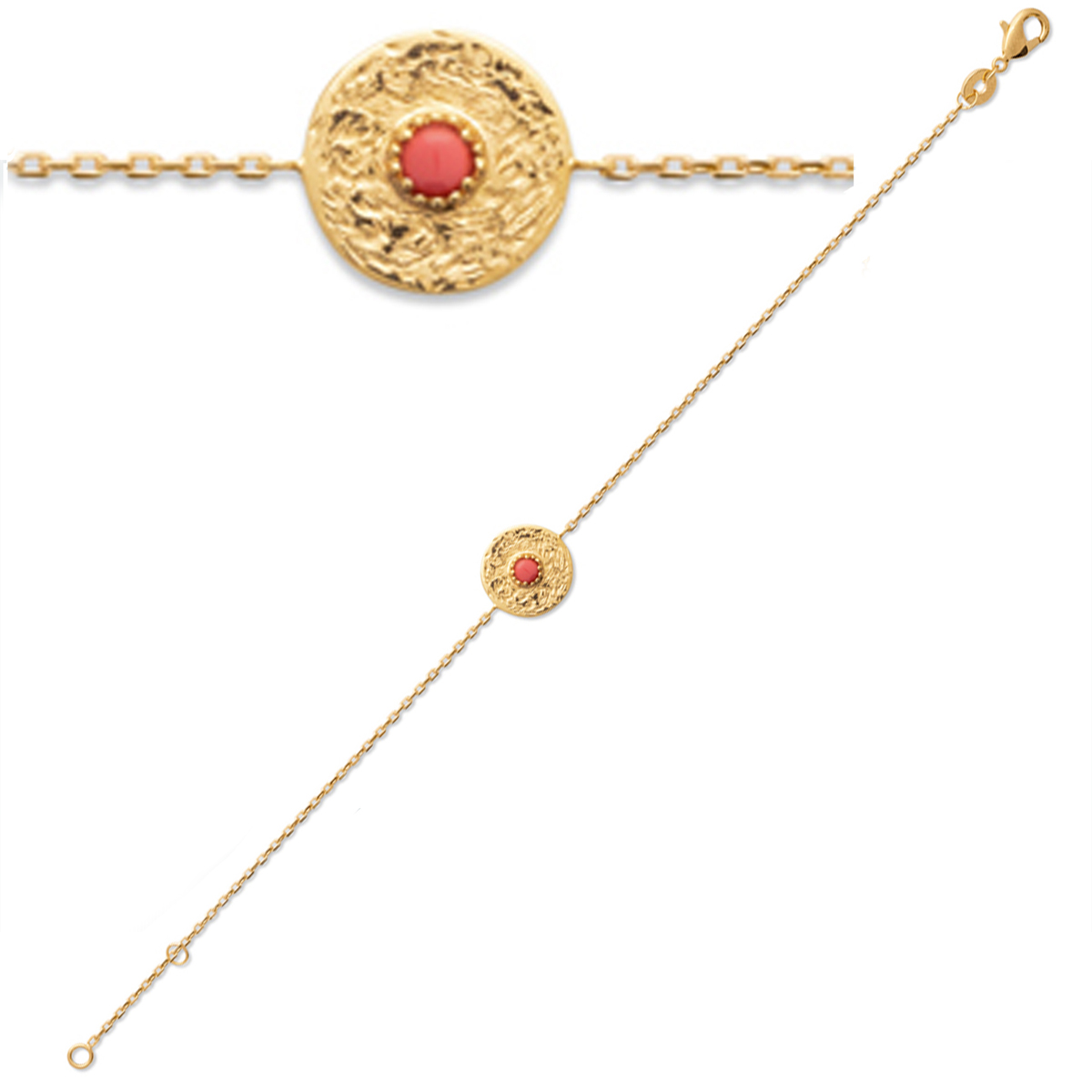 Bracelet Plaqué Or \'Cléopatra\' corail doré - 18 cm 12 mm - [Q8927]