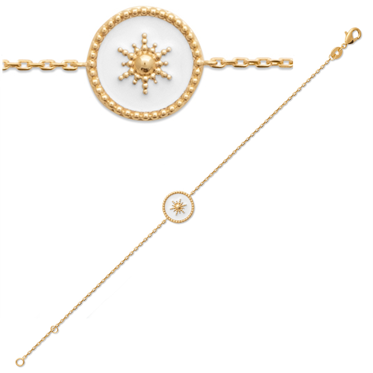 Bracelet Plaqué or \'Cléopatra\' blanc doré (étoile) - 12 mm - [Q8929]